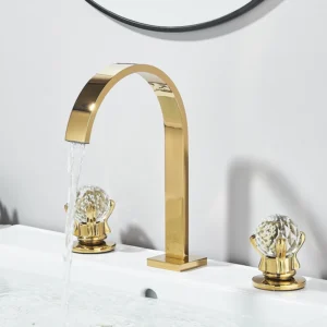 Torneira de Bacia Quadrada para Pia do Banheiro - Água Quente e Fria - Dourado A