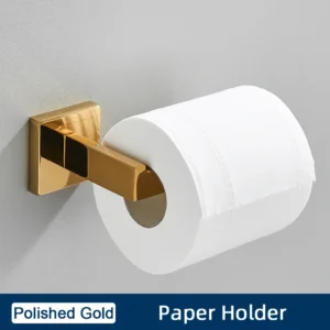 Conjunto de Acessórios para Banheiro em Aço Inoxidável - Preto e Dourado - Suporte de Papel Dourado