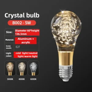 Lâmpada de Cristal LED E27/E14 - Brilho Quente e Frio para Casa