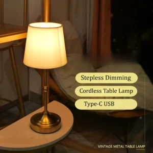 Abajur de Mesa Recarregável Vintage em Ouro com Controle Touch - Type C