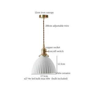 Luminária Pendente Vintage em Cerâmica com LED para Sala e Jantar