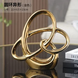 Escultura de Cerâmica em Forma de Anel para Decoração de Casa - ouro pequena