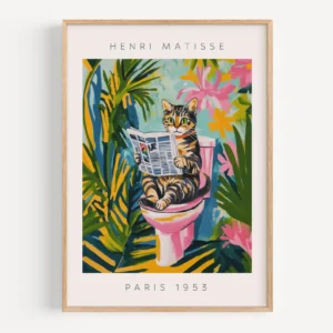 Pôster Gato Preto para Banheiro - Decoração Engraçada e Tropical