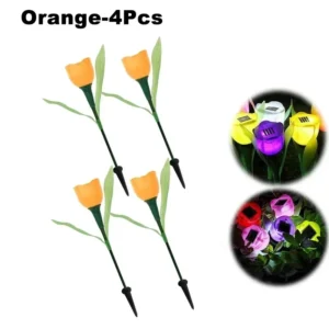 Lâmpada Solar Tulipa para Jardim - Decoração Externa LED - Laranja-4PCS