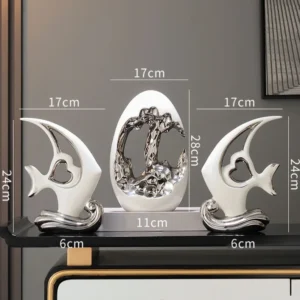 Estátua Decorativa em Cerâmica de Peixe para Escritório e Casa - Modelo 12 - 3 Peças