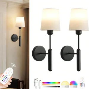 Luz de Parede Recarregável com Controle Remoto - 15 Cores - Preto-2Pacotes