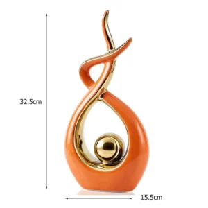 Escultura de Cerâmica Abstrata Dourada para Decoração Moderna - Laranja Alto