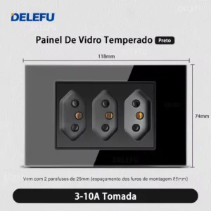 Tomada de Parede Integrada com USB Tipo C - Módulo Triplo Preto - 3Brasil, 20A