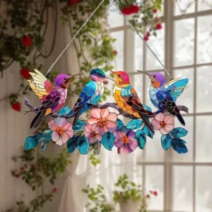 Pingente de Beija-Flor em Acrílico para Decoração de Janela - Modelo E-8CM
