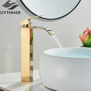 Torneira de Pia Dourada Escovada para Banheiro - Elegância e Praticidade - Dourado Alto