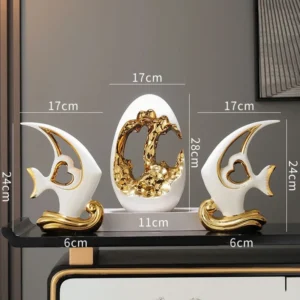 Estátua Decorativa em Cerâmica de Peixe para Escritório e Casa - Modelo 11 - 3 Peças