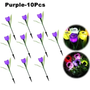Lâmpada Solar Tulipa para Jardim - Decoração Externa LED - Roxo-10PCS