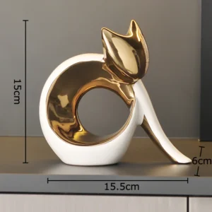 Estátua de Gato em Cerâmica para Decoração Moderna de Mesa - Dourado-M