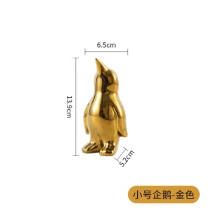 Estatueta de Pinguim Dourado em Cerâmica para Decoração de Ambientes - Son