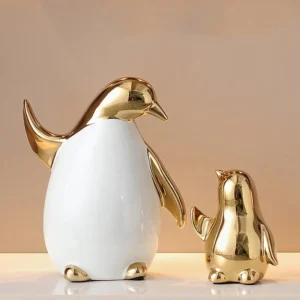Escultura de Pinguim Dourado em Cerâmica para Decoração Moderna - dourado.2 peças