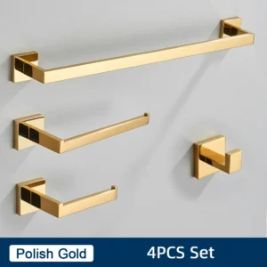 Conjunto de Acessórios para Banheiro em Aço Inoxidável - Preto e Dourado - Conjunto Dourado Polido 4PCS