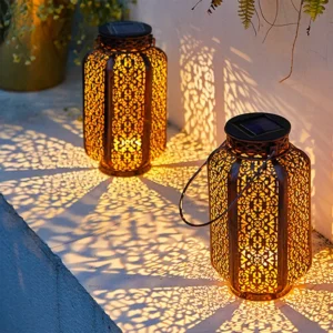 Lanterna Solar Retro de Ferro para Jardim - Luz Decorativa Externa