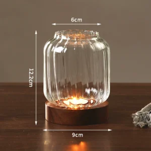 Castiçal Vintage de Madeira com Tampa de Vidro para Decoração - Modelo C