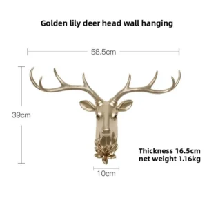 Cabide de Parede em Resina com Cabeça de Veado para Decoração Moderna - Médio-200006152