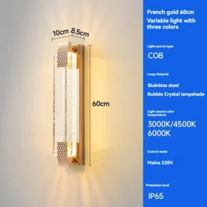 Luminária de Parede LED à Prova d'Água com Cristal - Ideal para Jardim e Varanda