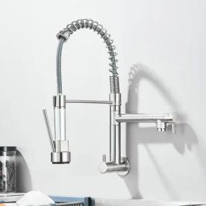 Torneira de Cozinha Preto Fosco com Bico Duplo e Rotação 360° - Níquel Escovado