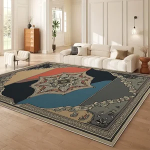 Tapete Grande Preto e Dourado para Sala de Estar e Quarto - Fácil Limpeza