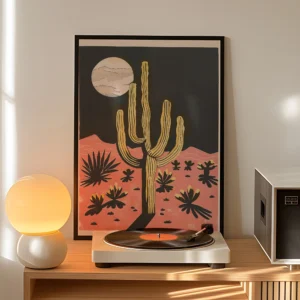 Quadro Decorativo Cacto Gigante com Lua - Arte Moderna para Sala