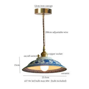Luminária Pendente Vintage em Cerâmica com LED para Sala e Jantar