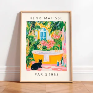 Pôster Gato Preto para Banheiro - Decoração Engraçada e Tropical