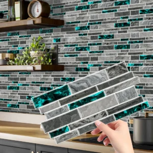 Adesivos de Parede Decorativos de Mármore Falso para Cozinha e Banheiro - Cor 21, 48 peças