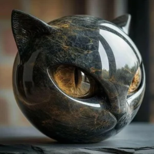 Estatueta de Gato Preto em Resina para Decoração de Escritório