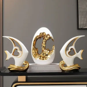 Estátua Decorativa em Cerâmica de Peixe para Escritório e Casa