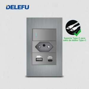 Painel de Alumínio Escovado Cinza para Tomada de Parede 10A 20A - 1gang Brasil AC 20W, Universal