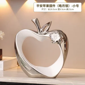 Escultura em Miniatura de Maçã Oca Dourada em Cerâmica para Decoração - Prateado Pequeno