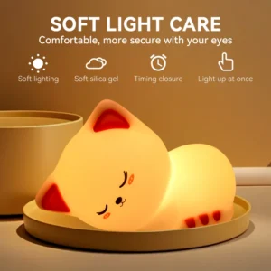 Luz Noturna de Gato Sonolento com Controle de Toque - Decoração Charmosa
