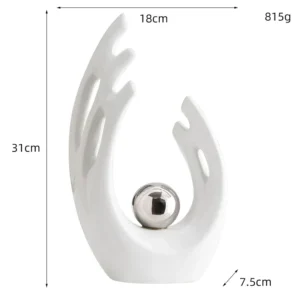 Escultura de Cerâmica Abstrata Dourada para Decoração Moderna - Branco 31cm