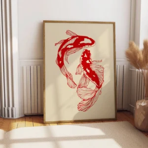 Pôster de Peixe Koi Japonês - Arte Minimalista para Decoração
