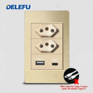 Tomada de Parede Dupla USB Tipo C à Prova d'Água - Delefu - 2 Brasil AC, Universal
