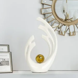 Escultura de Cerâmica Abstrata Dourada para Decoração Moderna - Branco Dourado 31cm