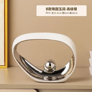 Estatueta Decorativa Geométrica Dourada em Cerâmica para Escritório - Prateado B