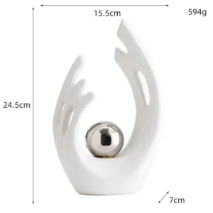 Escultura de Cerâmica Abstrata Dourada para Decoração Moderna - Branco 24.5cm