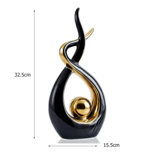 Escultura de Cerâmica Abstrata Dourada para Decoração Moderna - Preto Alto