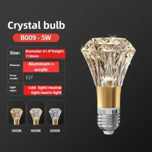 Lâmpada de Cristal LED E27/E14 - Brilho Quente e Frio para Casa