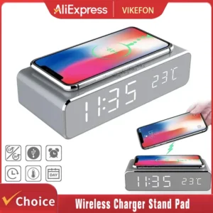 Carregador Sem Fio com Despertador e Termômetro para Smartphones