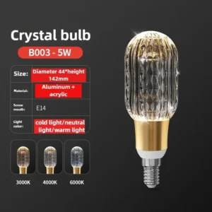 Lâmpada de Cristal LED E27/E14 - Brilho Quente e Frio para Casa