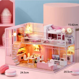 Casa de Boneca Mini DIY com Móveis - Montagem Criativa para Crianças - L-026-B com tampa