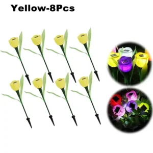 Lâmpada Solar Tulipa para Jardim - Decoração Externa LED - Amarelo-8PCS