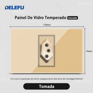 Interruptor de Luz com Tomada e USB - Vidro Temperado Dourado - Tomada Brasil, 10A