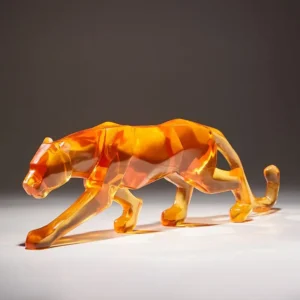 Escultura de Resina Leopardo Transparente para Decoração de Escritório