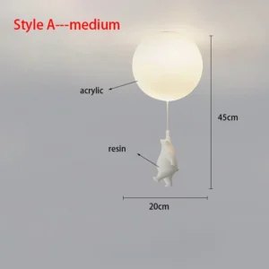 Lustre Infantil Moderno de Acrílico em Forma de Urso - Iluminação Decorativa - Modelo A Médio